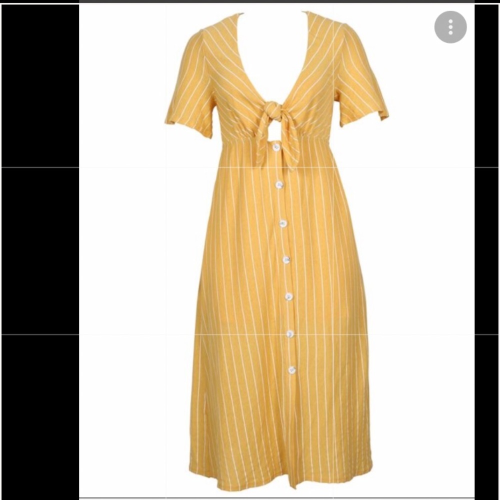 MPC yellow stripe front tie midi dress